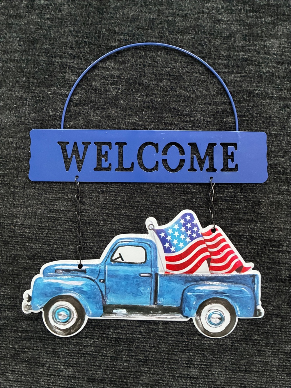 NWT- Blue Patriotic Farmtruck- Metal WELCOME Decor Sign 🇺🇸